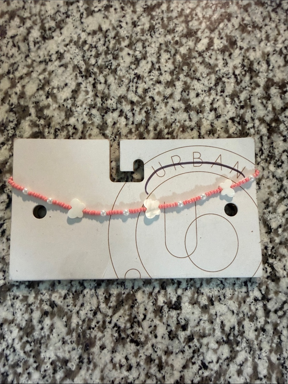 Urban Outfitters Pink Beaded Necklace with White Butterfly Charms